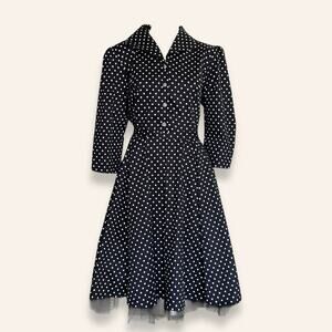 Heart & Rose Black White Polkadot Pin Up Rockabilly Dress size 14